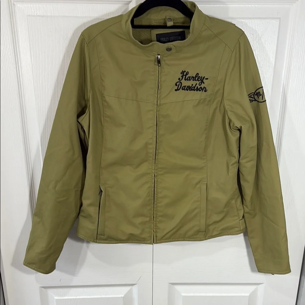 Harley-Davidson Olive Green Moto Jacket Lightweight Zip Front Logo Women’s - Picture 2 of 14